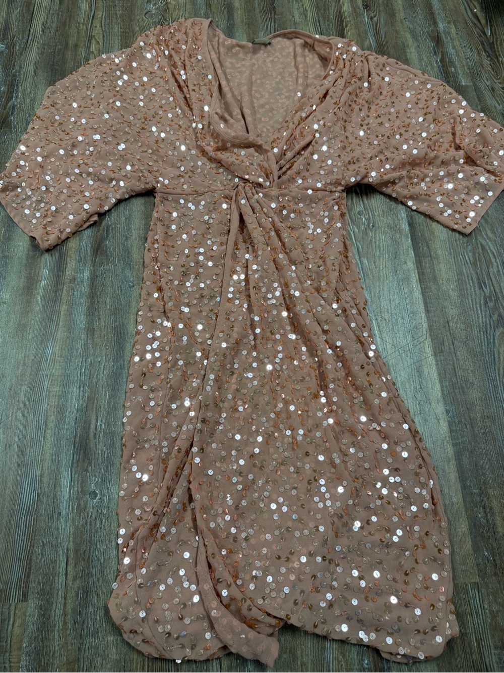 ASOS blush pink sequin mini dress with tie front detail, size 2